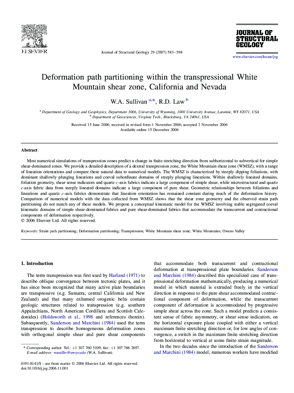 Deformation path partitioning within the transpressional White Mountain shear zone, California and Nevada