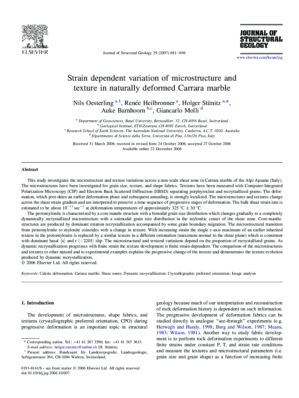 Strain dependent variation of microstructure and texture in naturally deformed Carrara marble