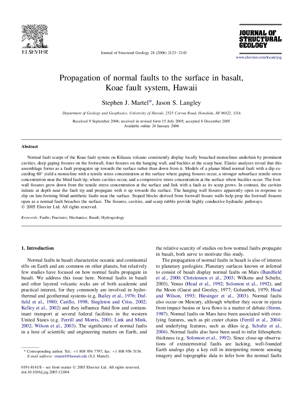 Propagation of normal faults to the surface in basalt, Koae fault system, Hawaii