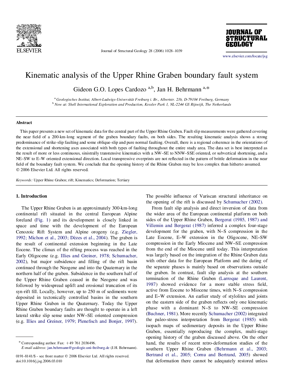 Kinematic analysis of the Upper Rhine Graben boundary fault system