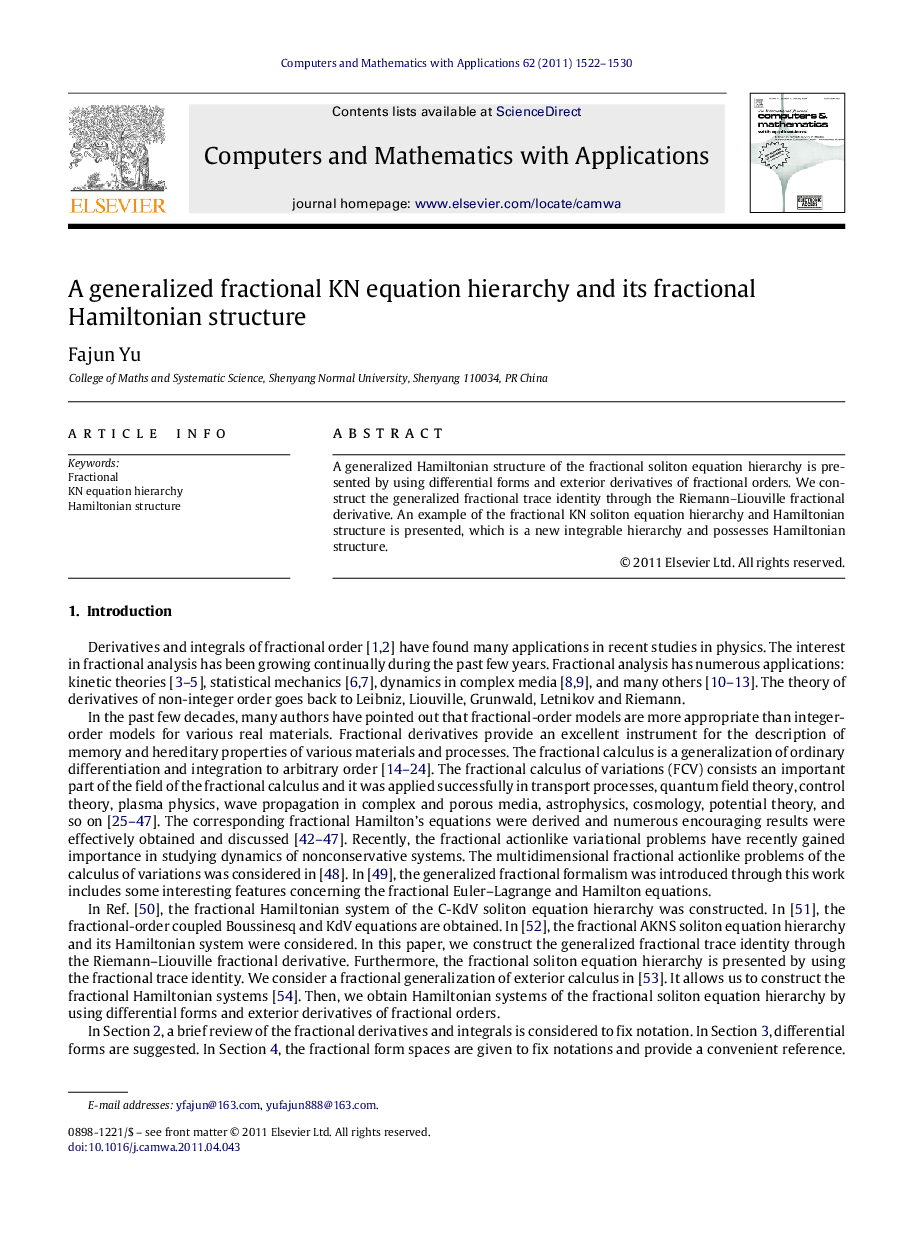 A generalized fractional KN equation hierarchy and its fractional Hamiltonian structure