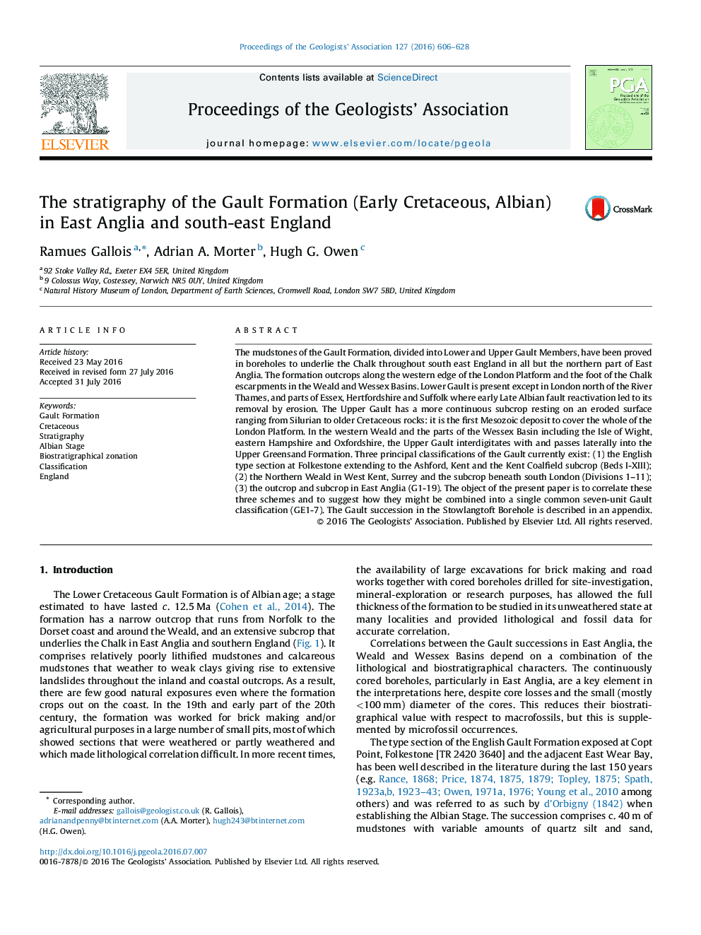 The stratigraphy of the Gault Formation (Early Cretaceous, Albian) in East Anglia and south-east England