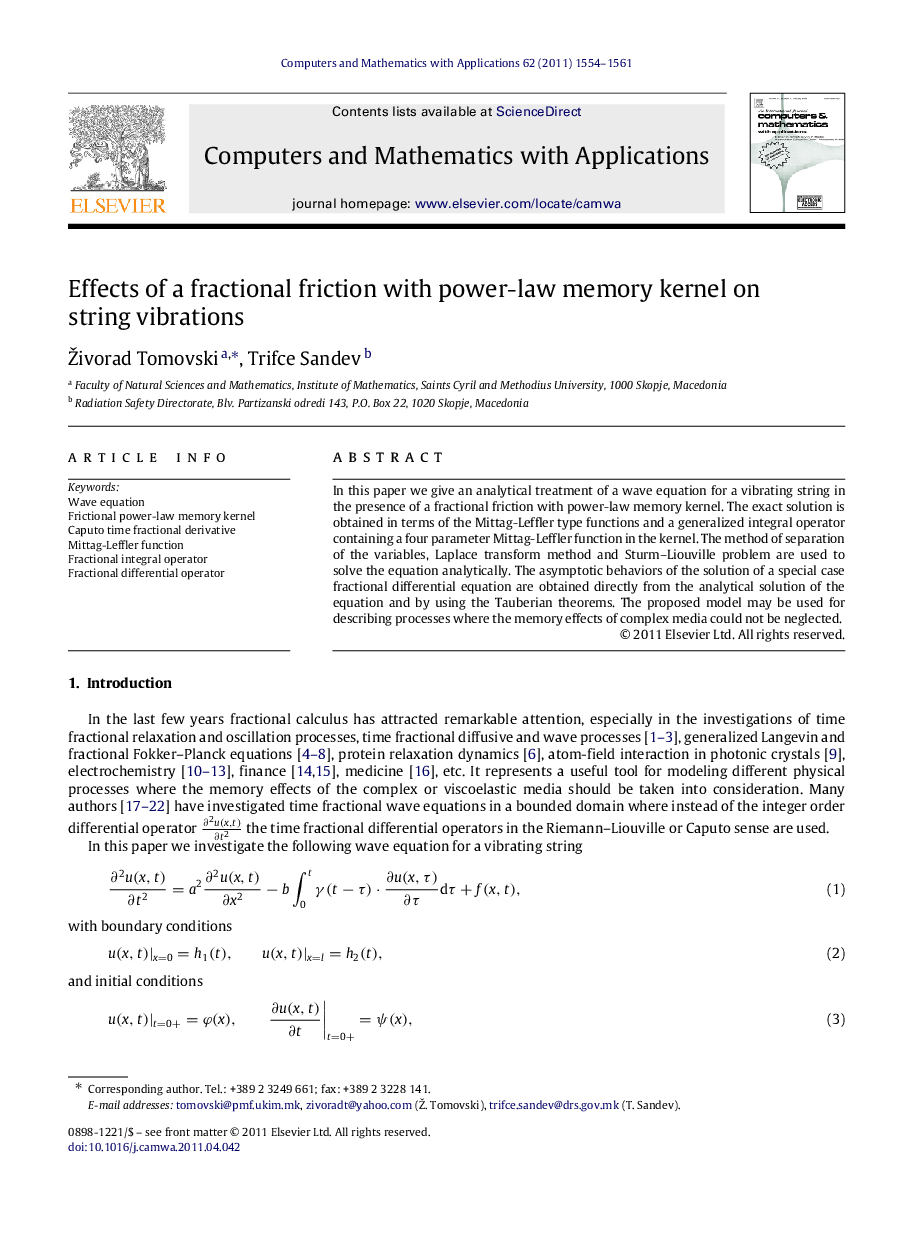 Effects of a fractional friction with power-law memory kernel on string vibrations