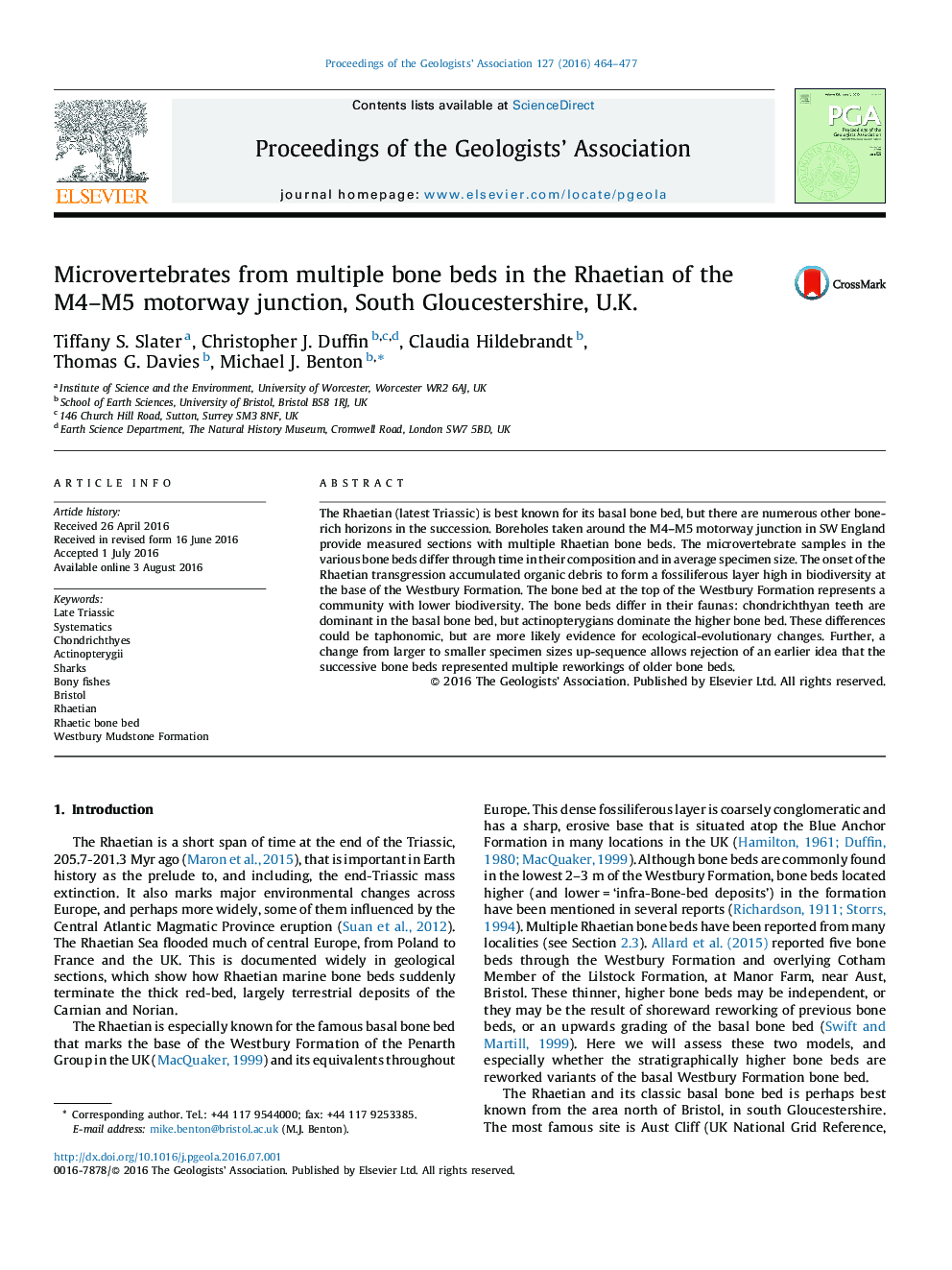 Microvertebrates from multiple bone beds in the Rhaetian of the M4–M5 motorway junction, South Gloucestershire, U.K.