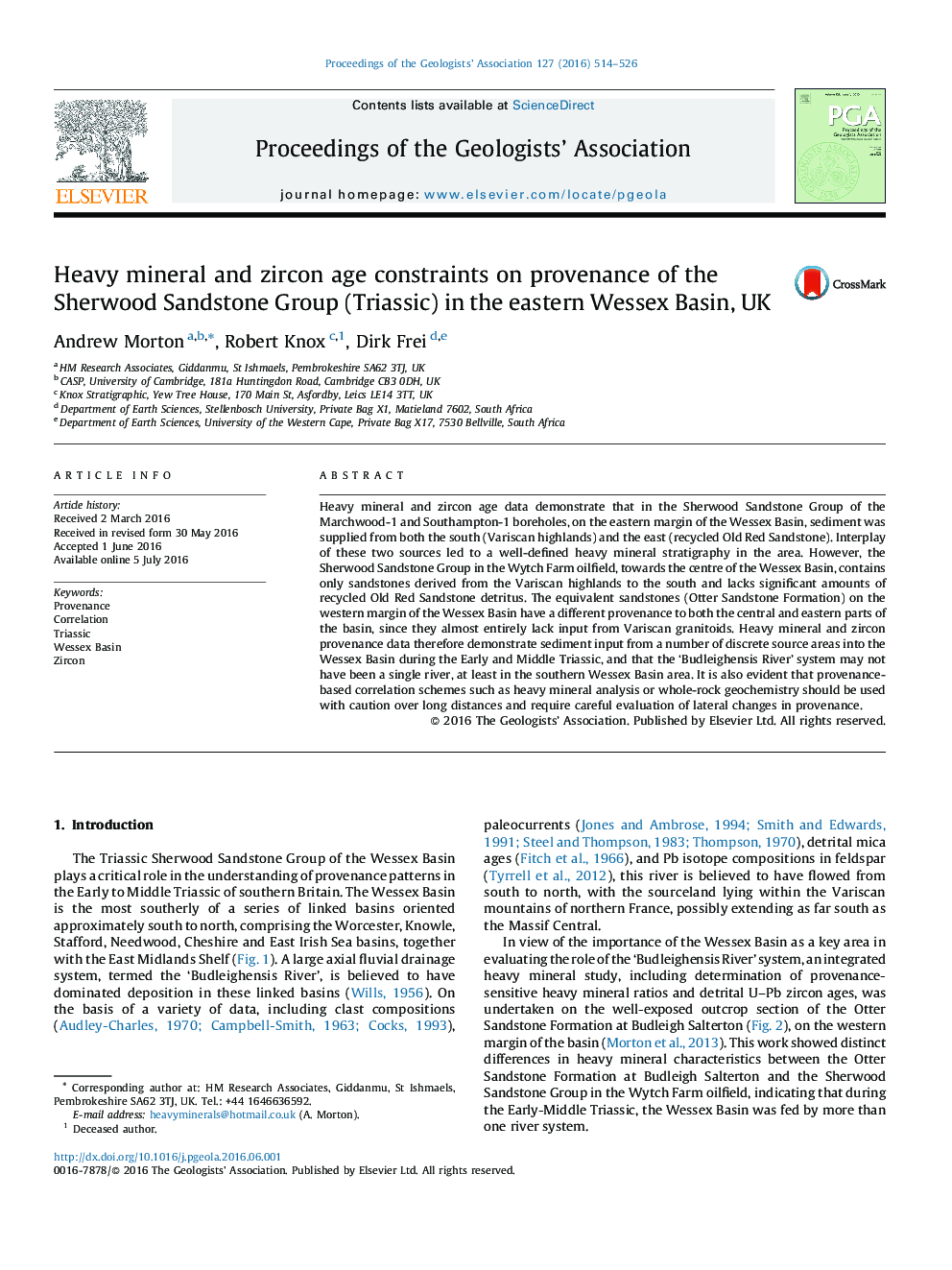 Heavy mineral and zircon age constraints on provenance of the Sherwood Sandstone Group (Triassic) in the eastern Wessex Basin, UK