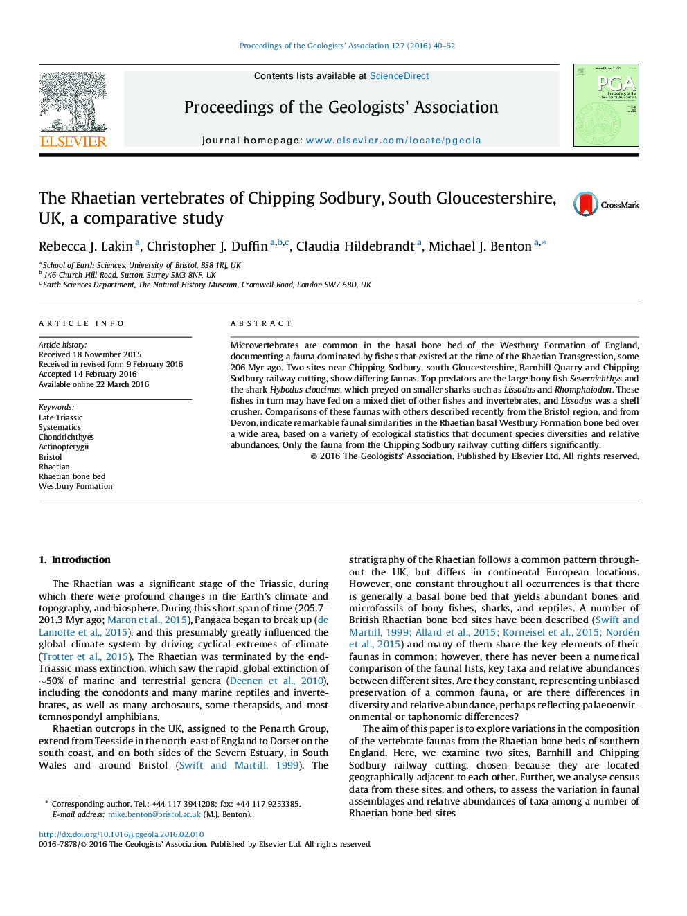 The Rhaetian vertebrates of Chipping Sodbury, South Gloucestershire, UK, a comparative study