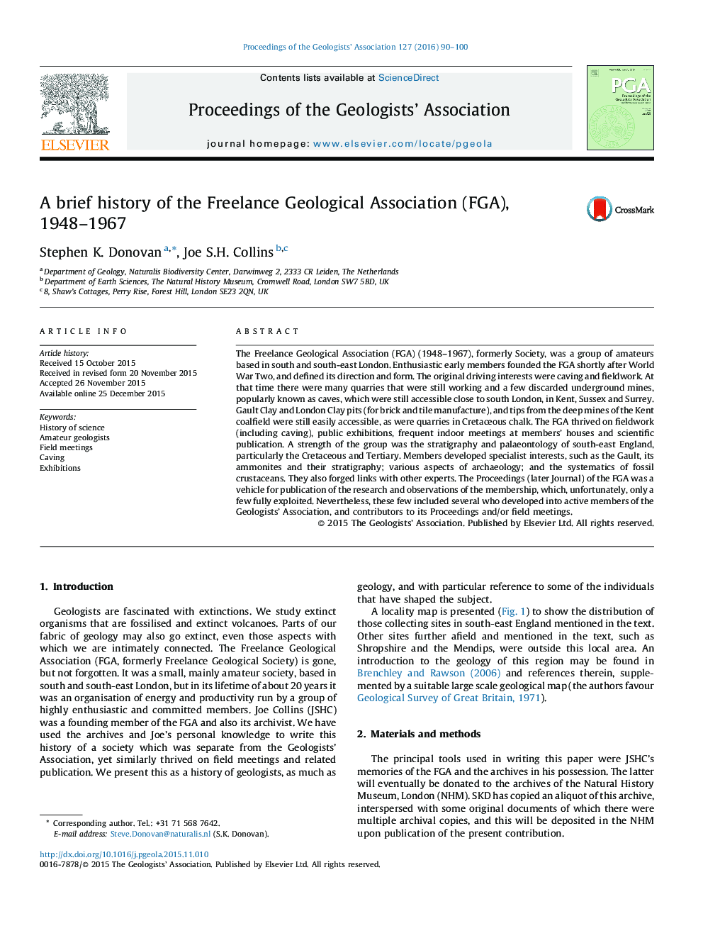 A brief history of the Freelance Geological Association (FGA), 1948–1967