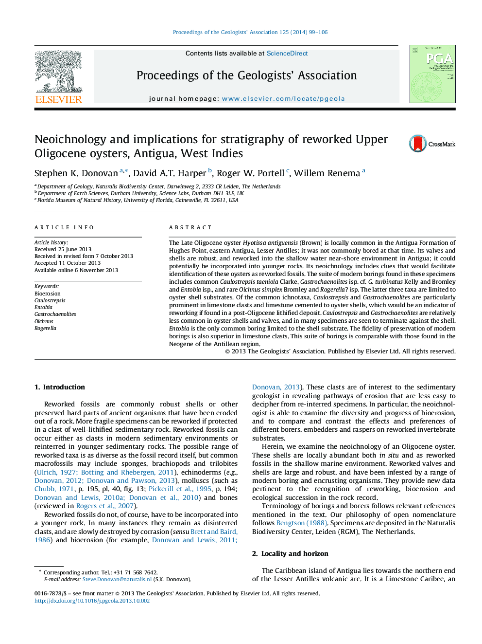 Neoichnology and implications for stratigraphy of reworked Upper Oligocene oysters, Antigua, West Indies