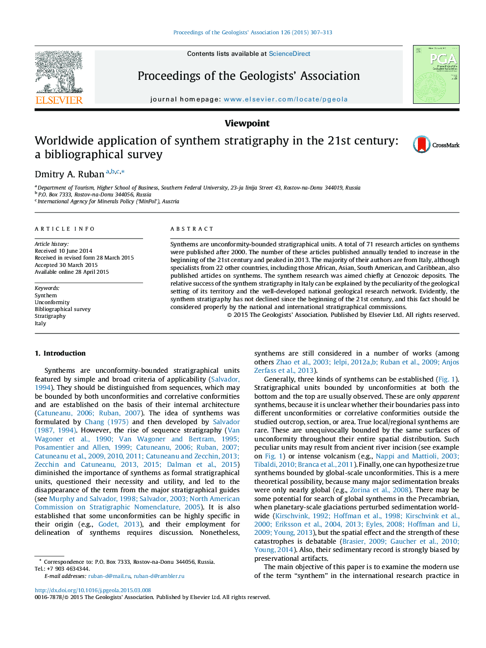Worldwide application of synthem stratigraphy in the 21st century: a bibliographical survey