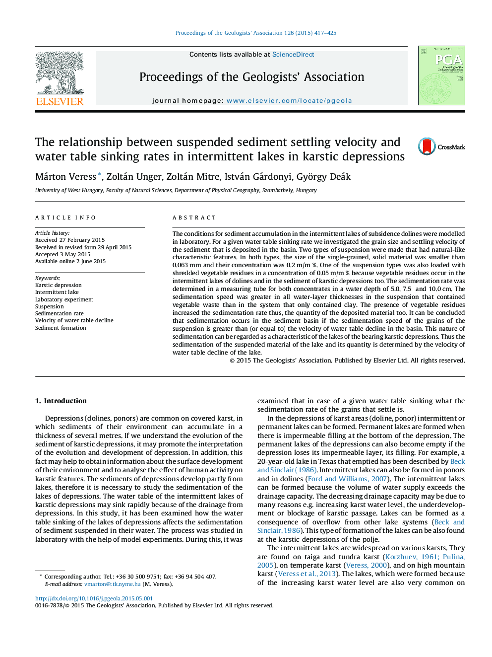 The relationship between suspended sediment settling velocity and water table sinking rates in intermittent lakes in karstic depressions