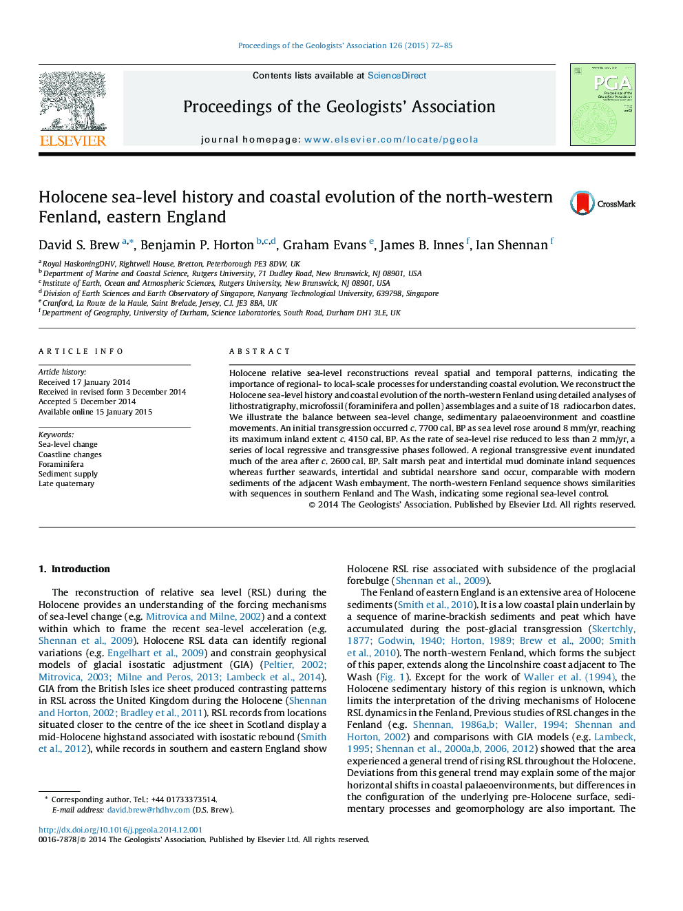 Holocene sea-level history and coastal evolution of the north-western Fenland, eastern England