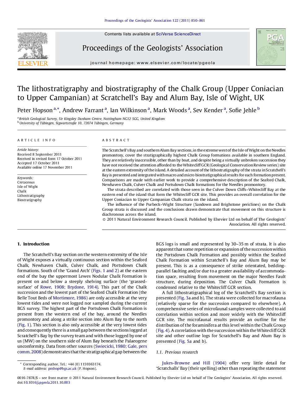 The lithostratigraphy and biostratigraphy of the Chalk Group (Upper Coniacian to Upper Campanian) at Scratchell's Bay and Alum Bay, Isle of Wight, UK