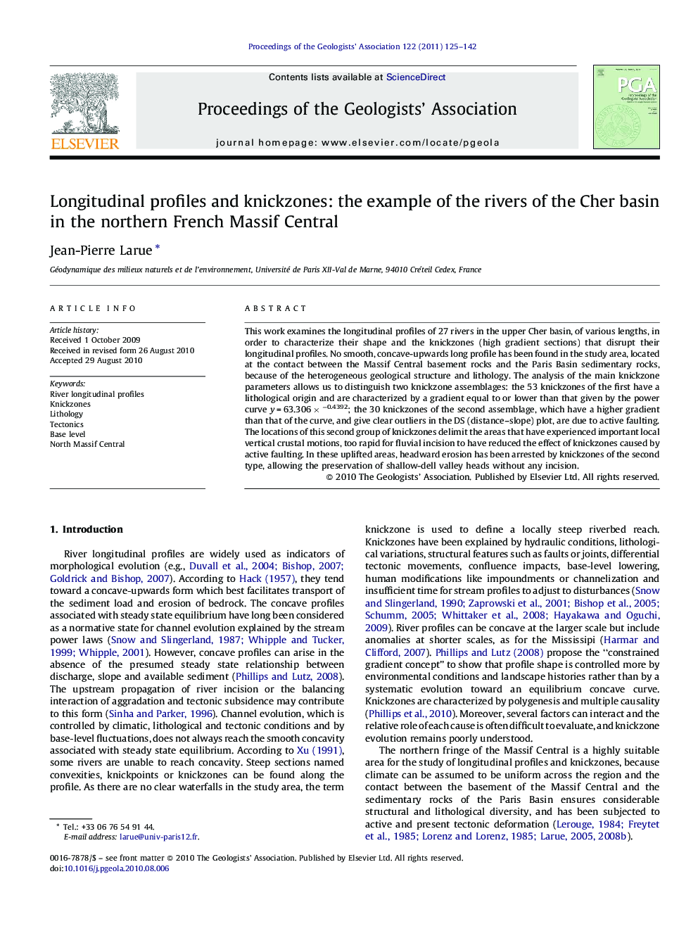 Longitudinal profiles and knickzones: the example of the rivers of the Cher basin in the northern French Massif Central