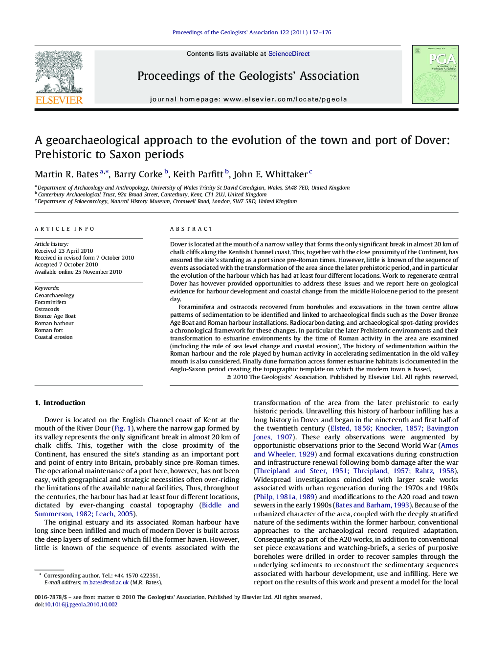 A geoarchaeological approach to the evolution of the town and port of Dover: Prehistoric to Saxon periods