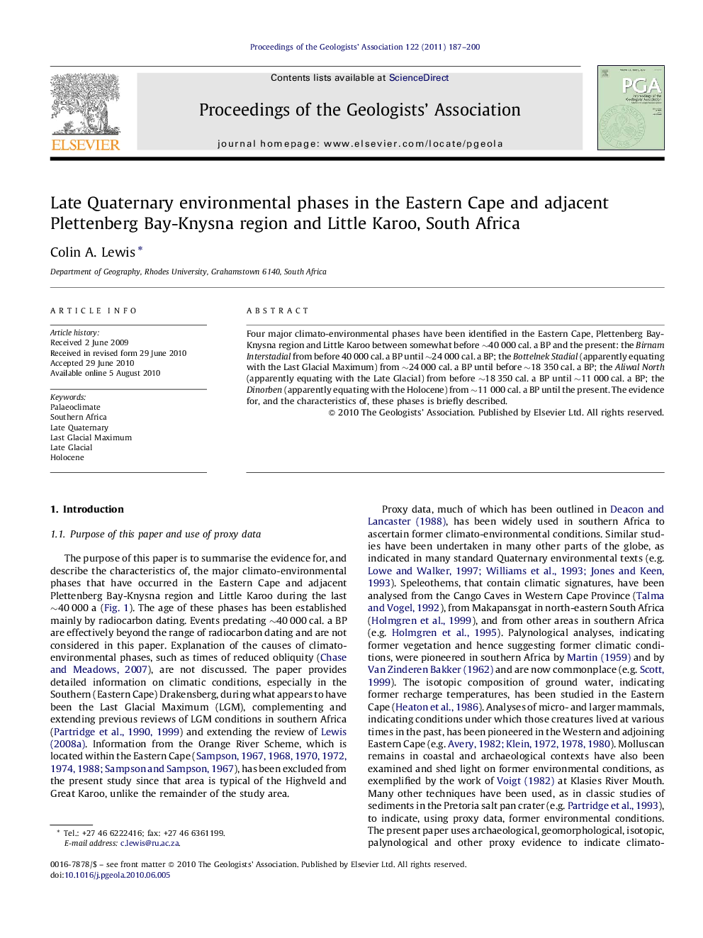 Late Quaternary environmental phases in the Eastern Cape and adjacent Plettenberg Bay-Knysna region and Little Karoo, South Africa