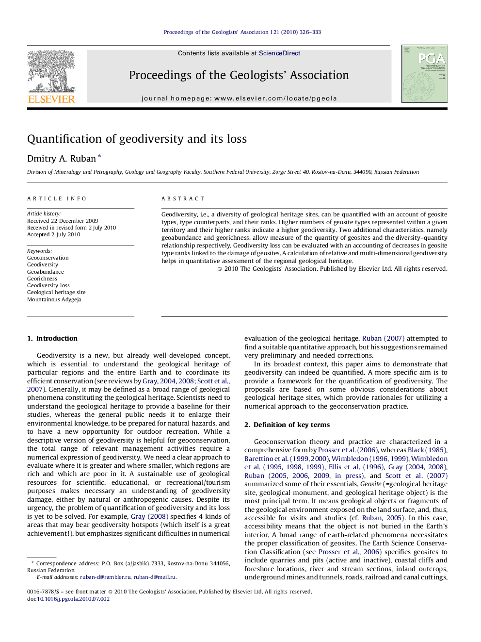 Quantification of geodiversity and its loss