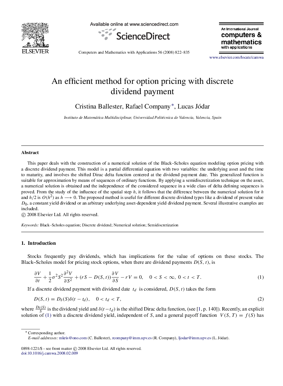 An efficient method for option pricing with discrete dividend payment