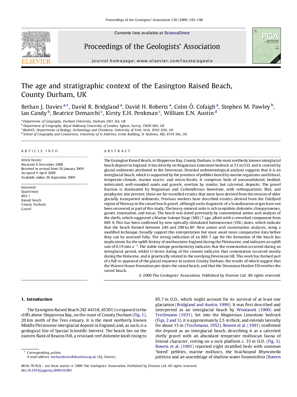 The age and stratigraphic context of the Easington Raised Beach, County Durham, UK