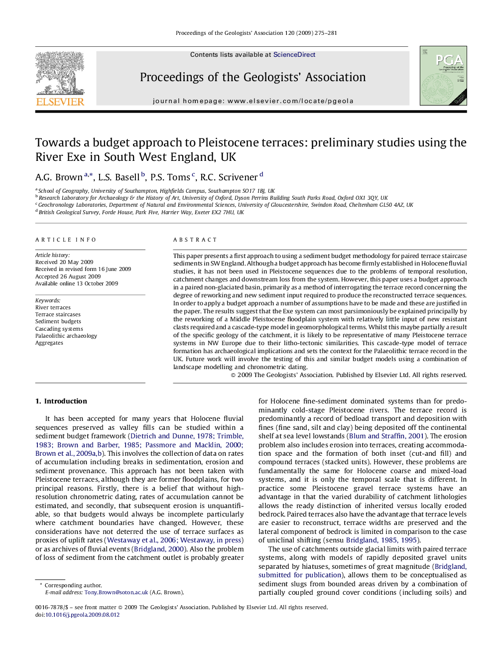 Towards a budget approach to Pleistocene terraces: preliminary studies using the River Exe in South West England, UK