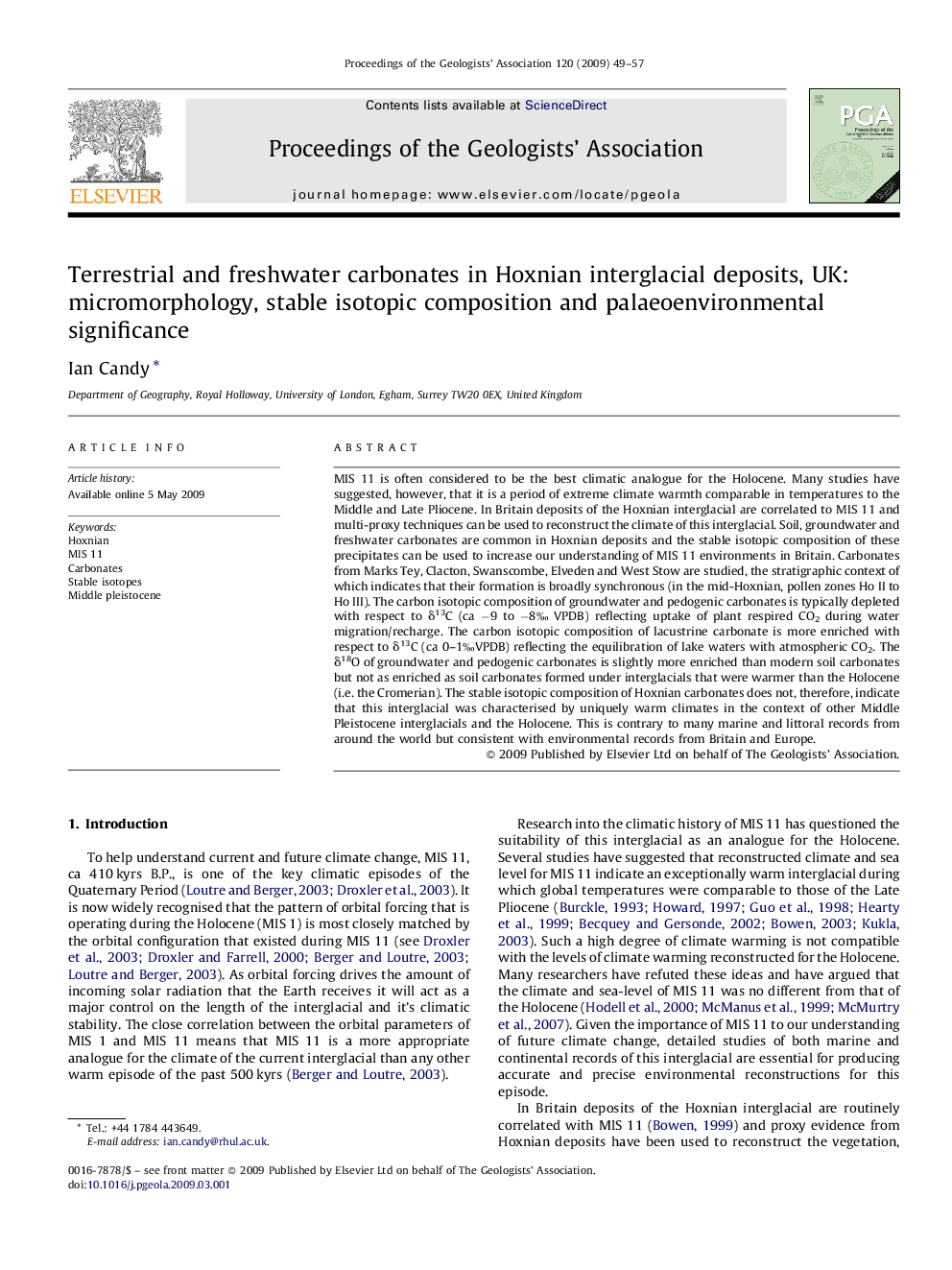 Terrestrial and freshwater carbonates in Hoxnian interglacial deposits, UK: micromorphology, stable isotopic composition and palaeoenvironmental significance