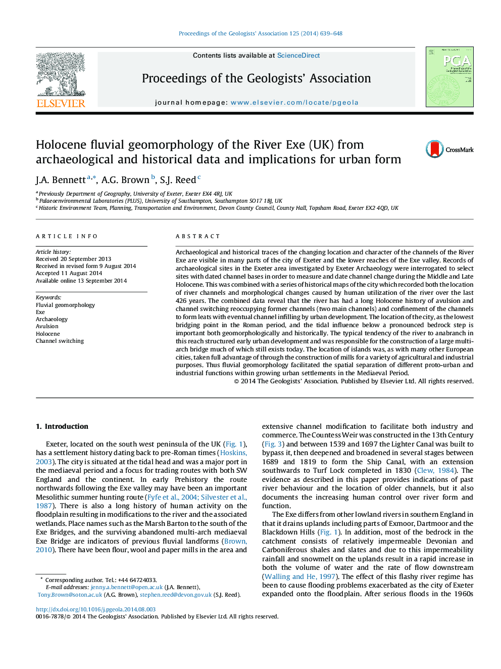 Holocene fluvial geomorphology of the River Exe (UK) from archaeological and historical data and implications for urban form