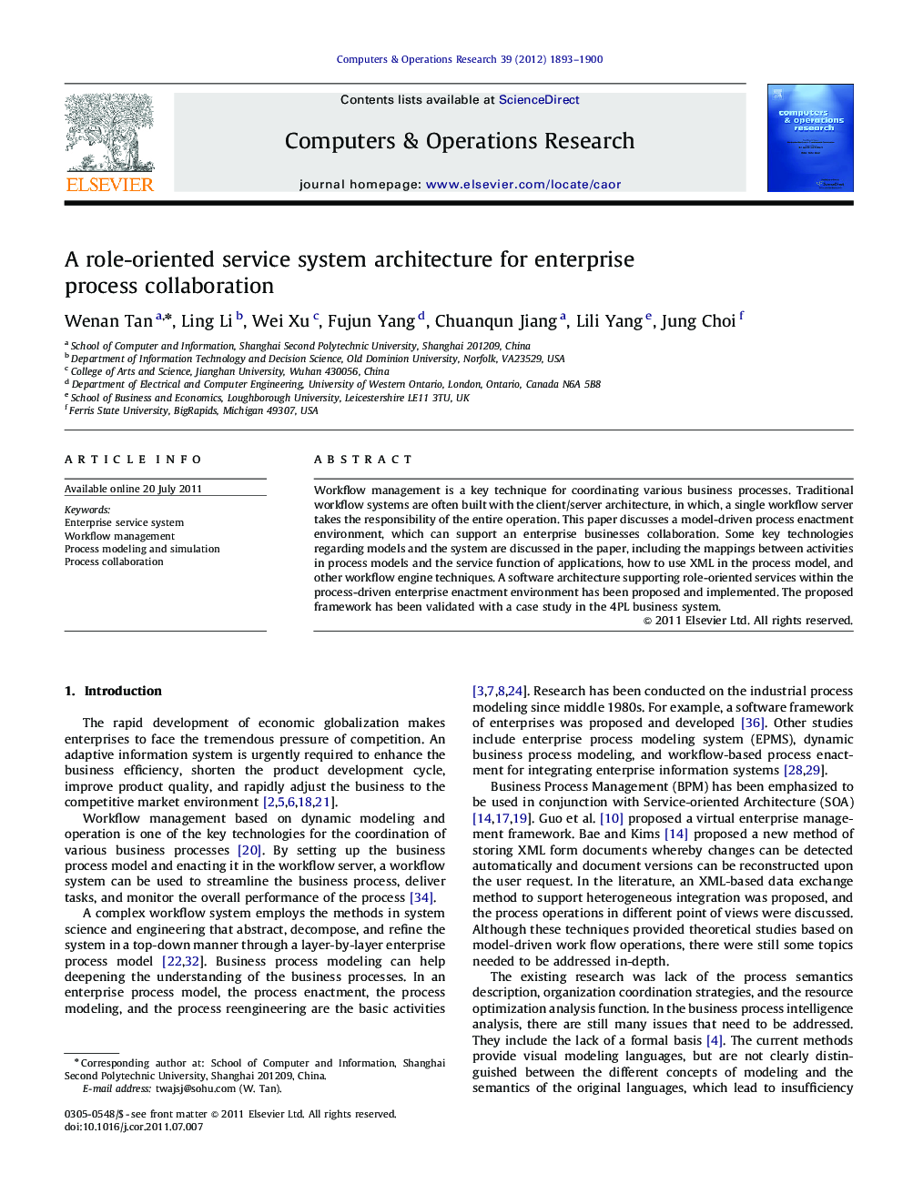 A role-oriented service system architecture for enterprise process collaboration