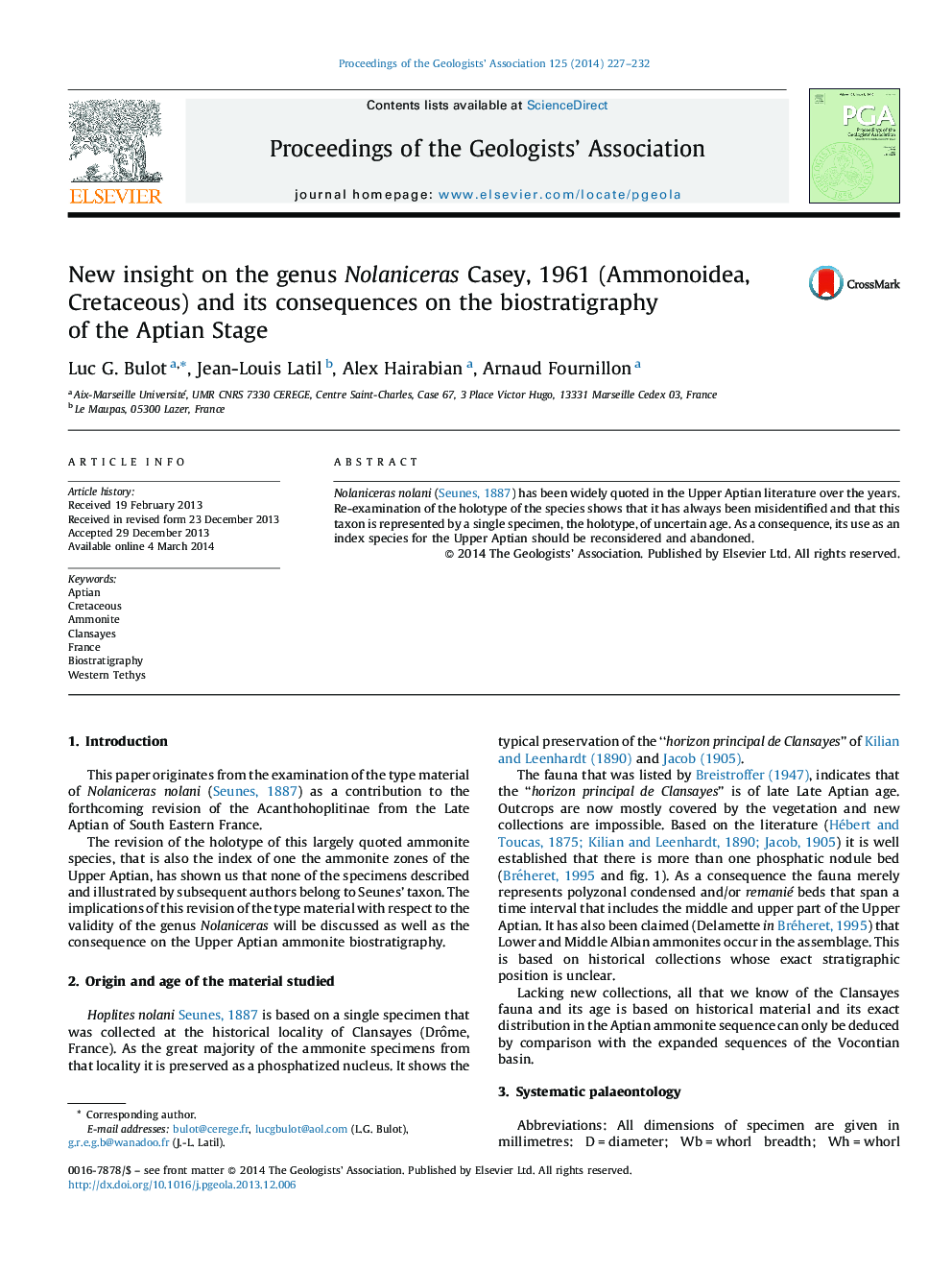 New insight on the genus Nolaniceras Casey, 1961 (Ammonoidea, Cretaceous) and its consequences on the biostratigraphy of the Aptian Stage