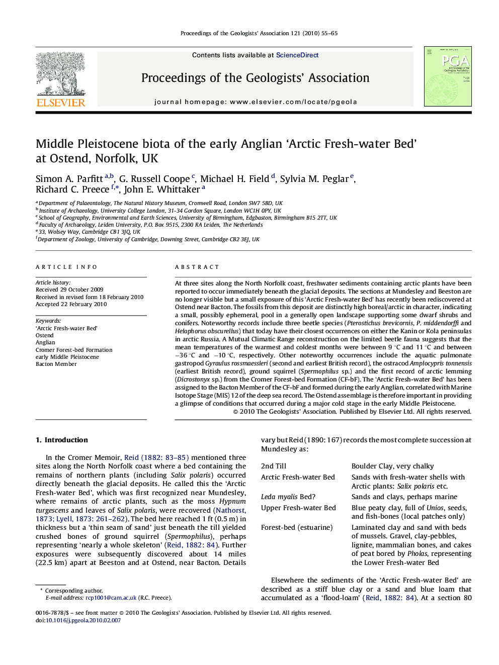 Middle Pleistocene biota of the early Anglian ‘Arctic Fresh-water Bed’ at Ostend, Norfolk, UK