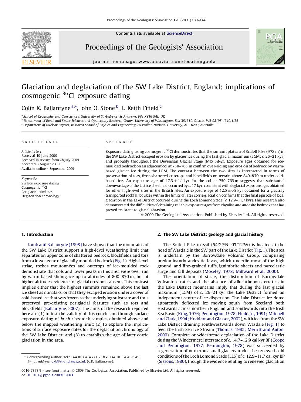 Glaciation and deglaciation of the SW Lake District, England: implications of cosmogenic 36Cl exposure dating