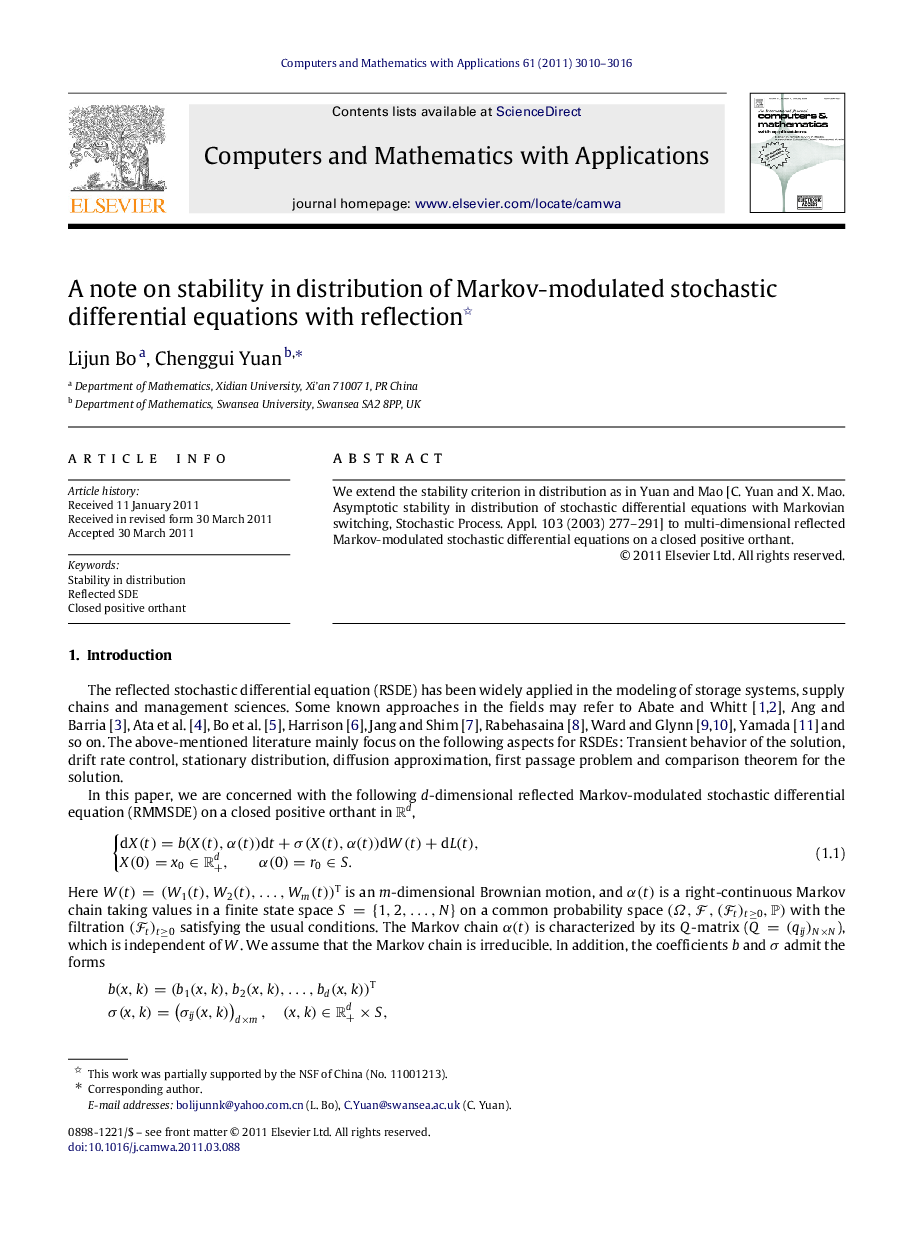 A note on stability in distribution of Markov-modulated stochastic differential equations with reflection 