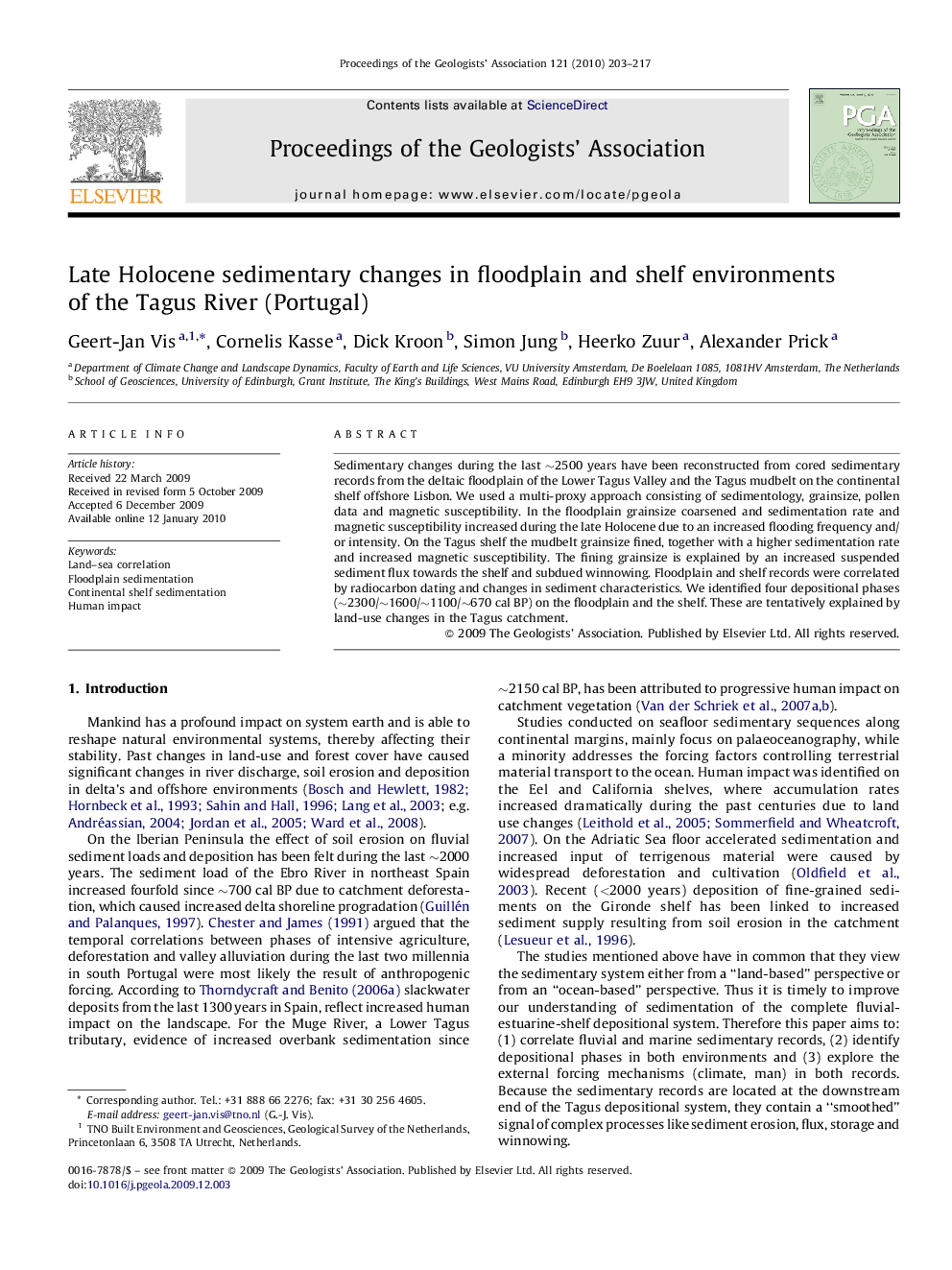 Late Holocene sedimentary changes in floodplain and shelf environments of the Tagus River (Portugal)