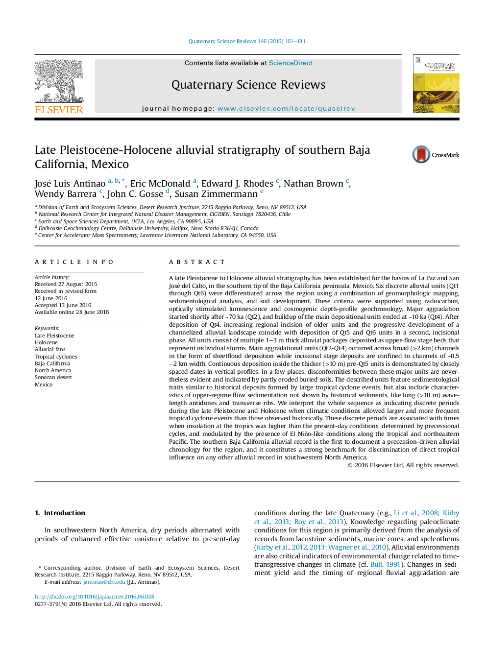 Late Pleistocene-Holocene alluvial stratigraphy of southern Baja California, Mexico