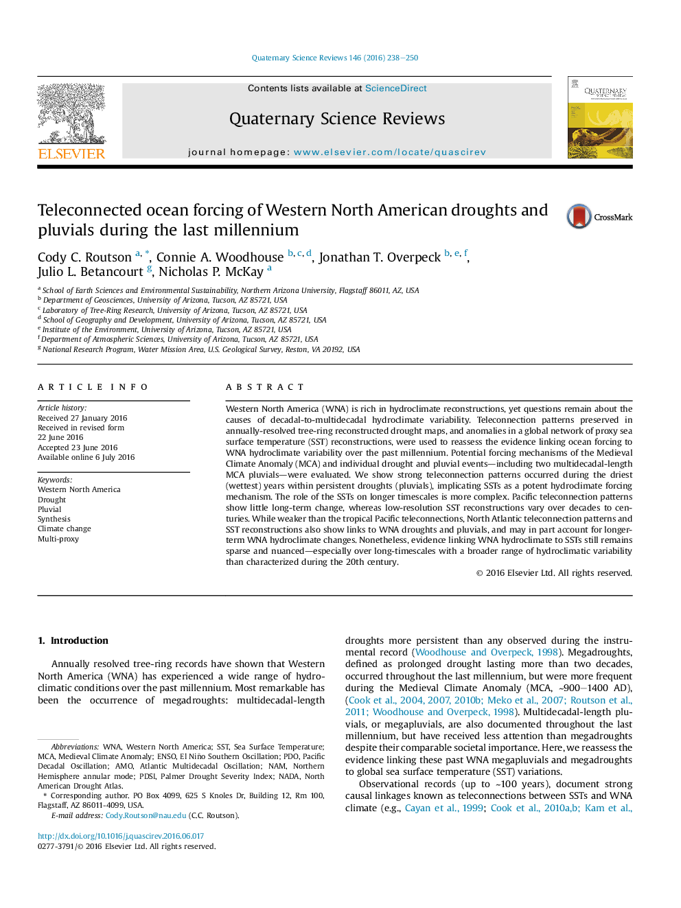 Teleconnected ocean forcing of Western North American droughts and pluvials during the last millennium