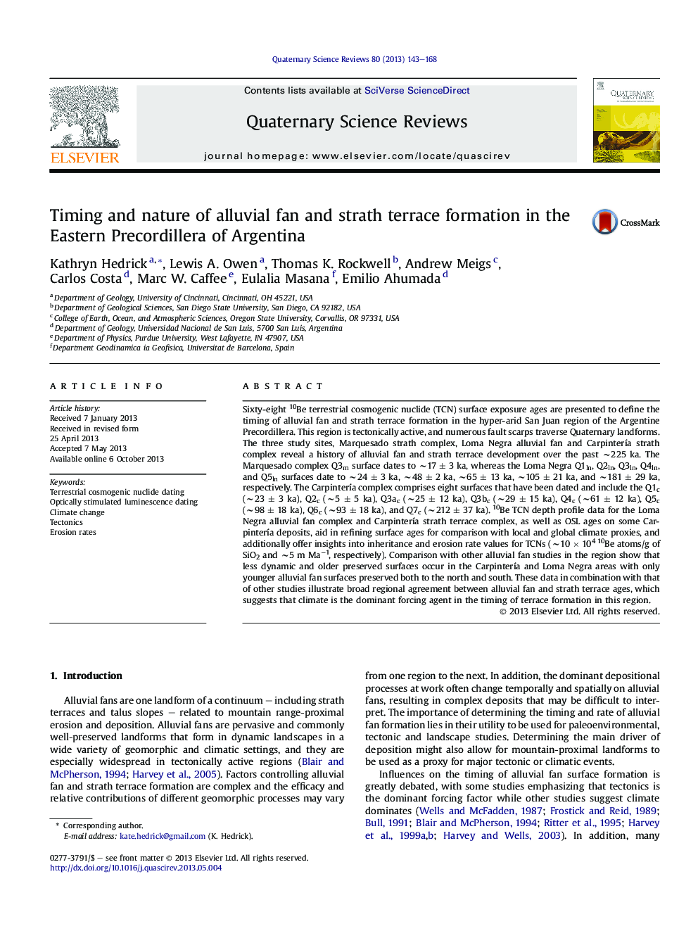 Timing and nature of alluvial fan and strath terrace formation in the Eastern Precordillera of Argentina