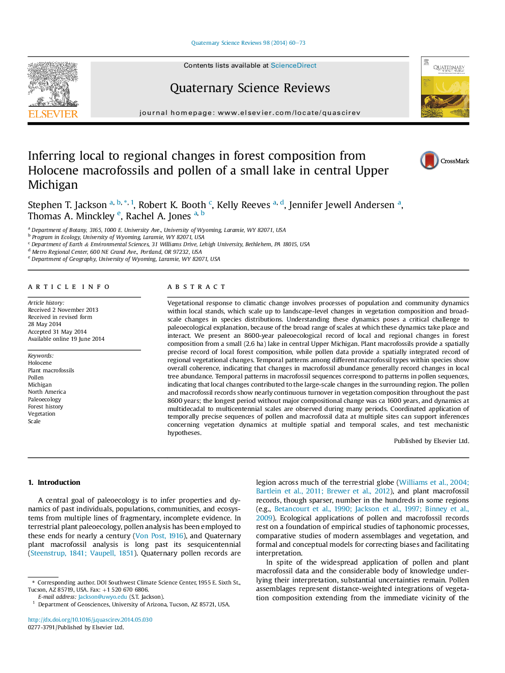 Inferring local to regional changes in forest composition from Holocene macrofossils and pollen of a small lake in central Upper Michigan