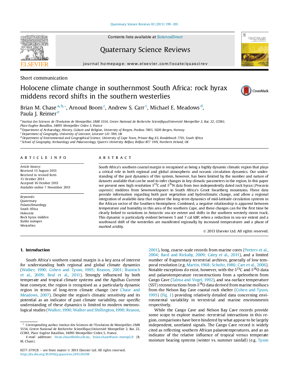 Holocene climate change in southernmost South Africa: rock hyrax middens record shifts in the southern westerlies