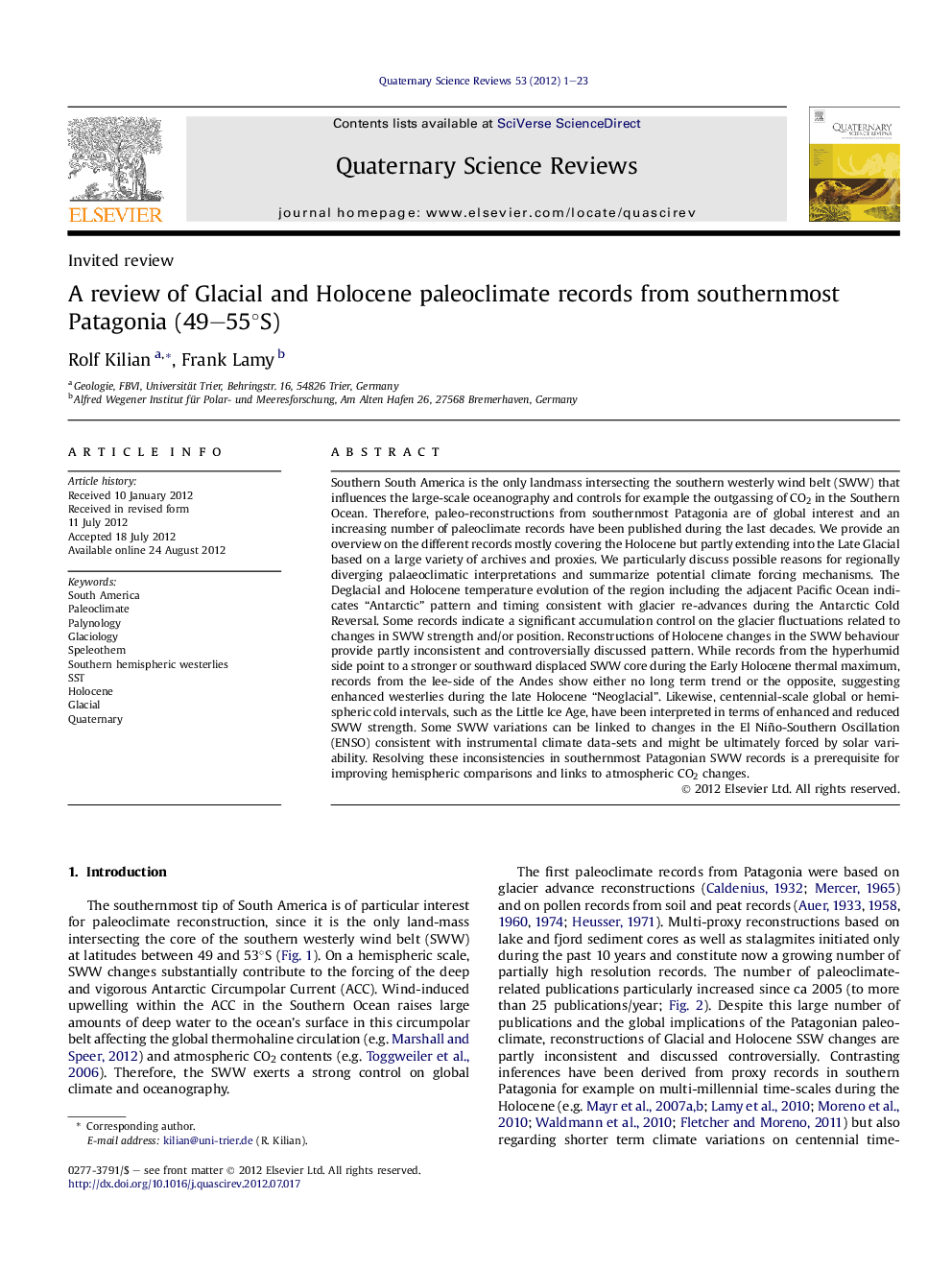 A review of Glacial and Holocene paleoclimate records from southernmost Patagonia (49–55°S)