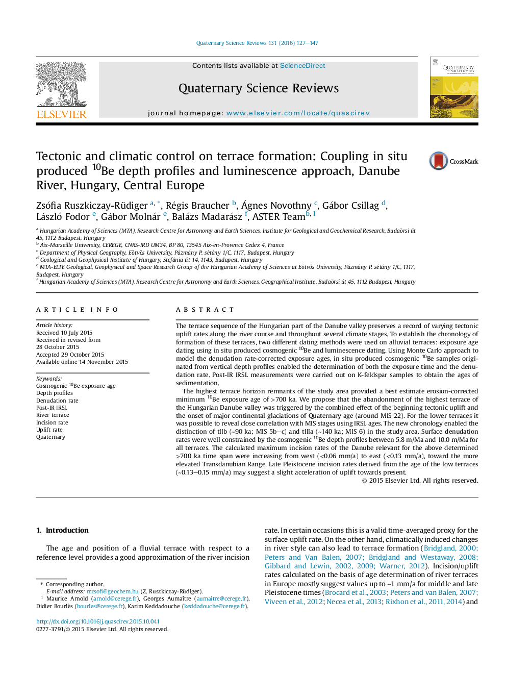 کنترل تکتونیکی و اقلیمی بر روی شکل گیری تراس: اتصال در محل، پروفیل عمق 10 و عمق لنز، رودخانه دانوب، مجارستان، مرکز اروپا 