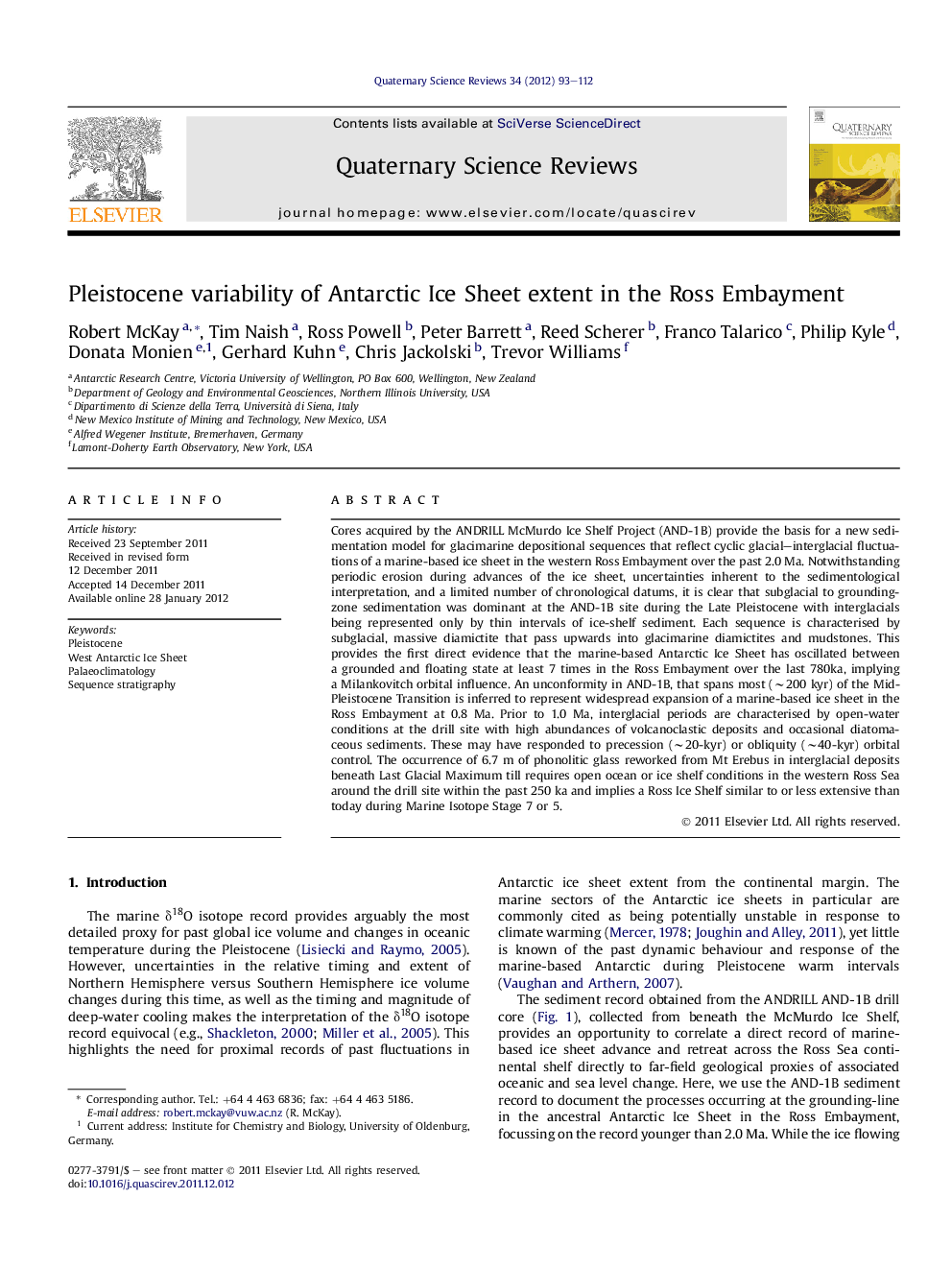 Pleistocene variability of Antarctic Ice Sheet extent in the Ross Embayment