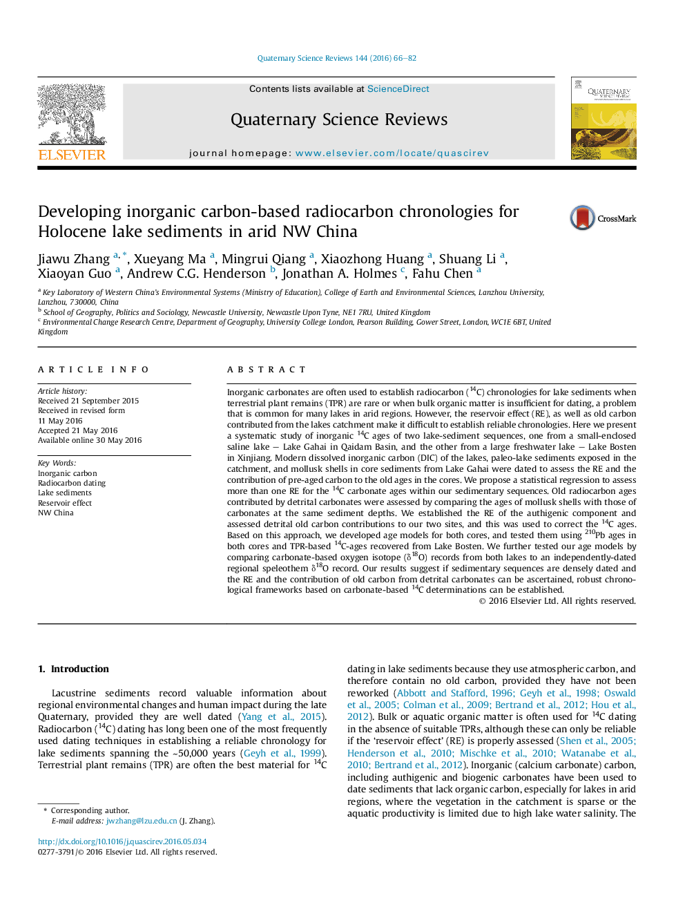 Developing inorganic carbon-based radiocarbon chronologies for Holocene lake sediments in arid NW China