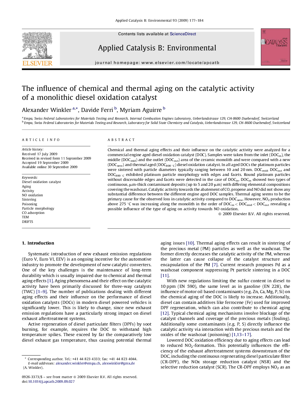 The influence of chemical and thermal aging on the catalytic activity of a monolithic diesel oxidation catalyst