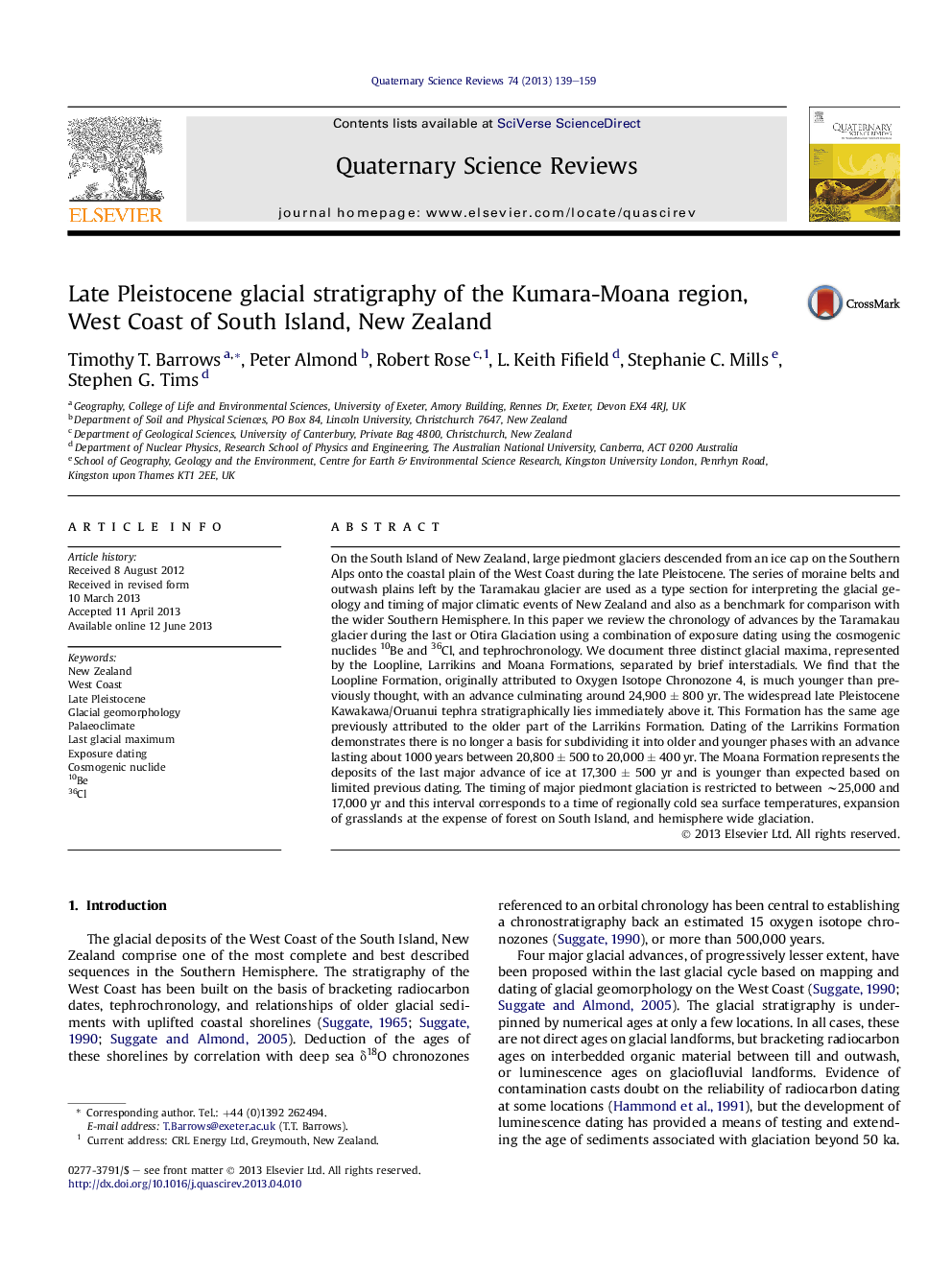 Late Pleistocene glacial stratigraphy of the Kumara-Moana region, West Coast of South Island, New Zealand