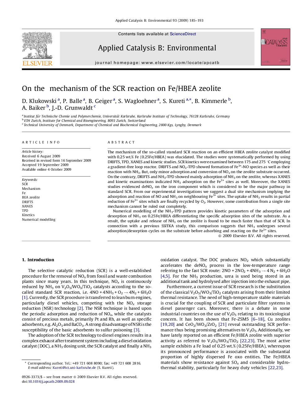 On the mechanism of the SCR reaction on Fe/HBEA zeolite