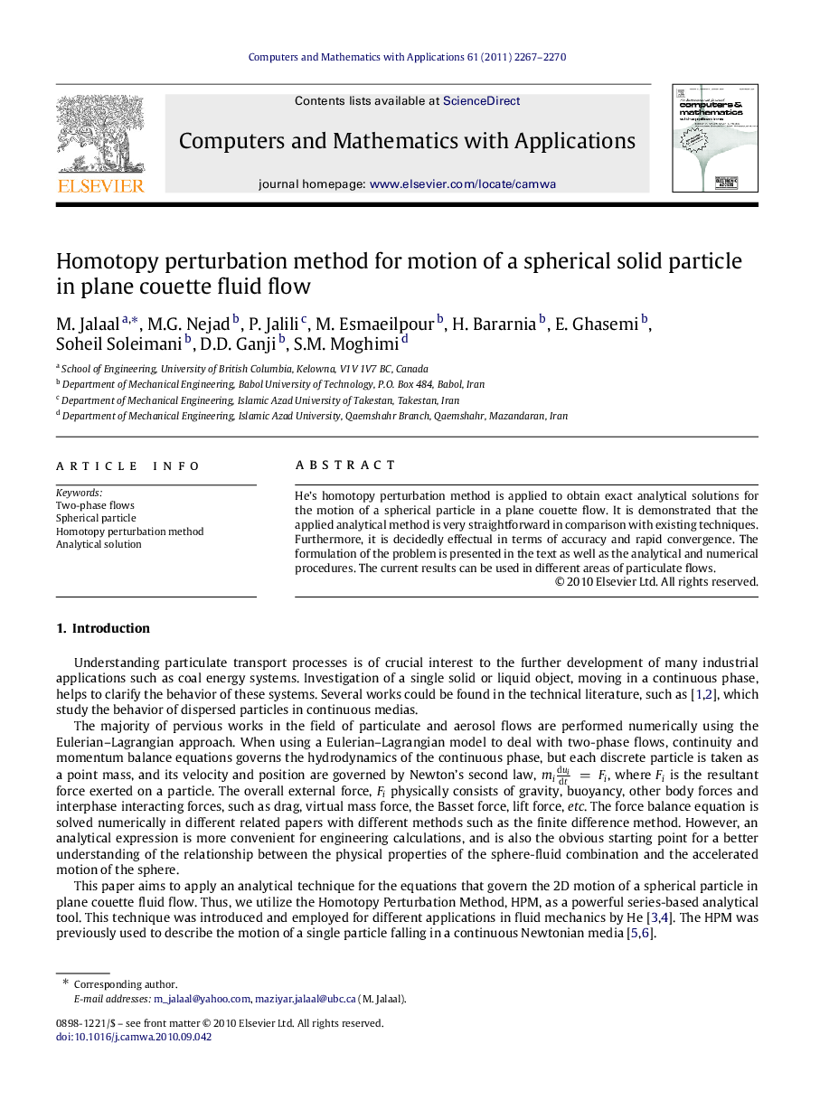 Homotopy perturbation method for motion of a spherical solid particle in plane couette fluid flow