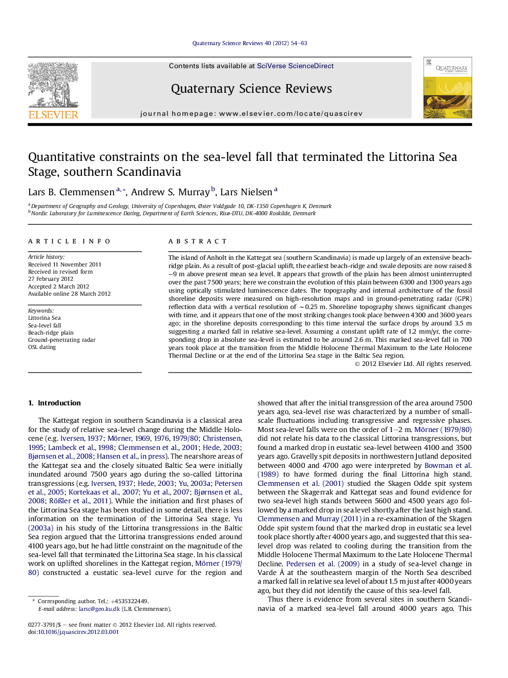 Quantitative constraints on the sea-level fall that terminated the Littorina Sea Stage, southern Scandinavia