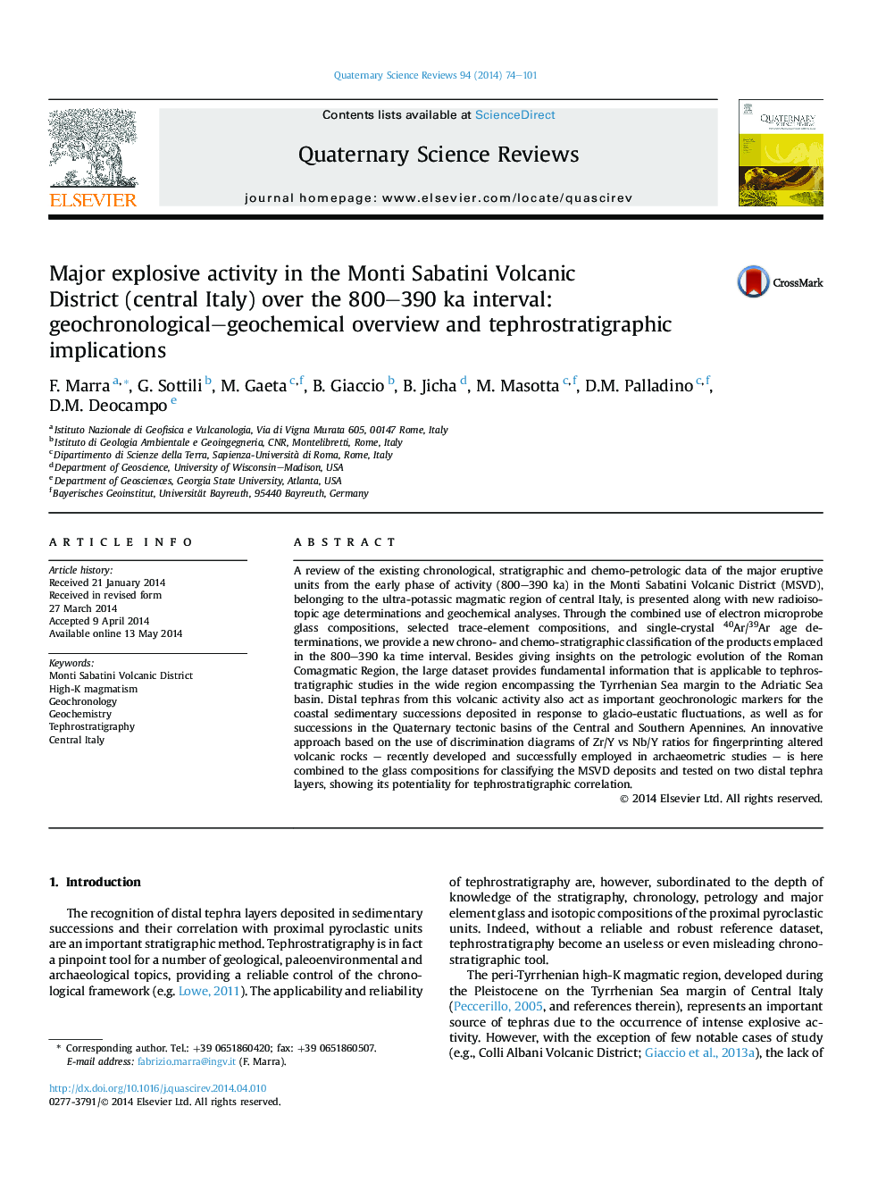 Major explosive activity in the Monti Sabatini Volcanic District (central Italy) over the 800–390 ka interval: geochronological–geochemical overview and tephrostratigraphic implications