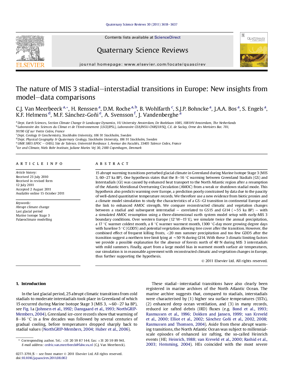 The nature of MIS 3 stadial–interstadial transitions in Europe: New insights from model–data comparisons