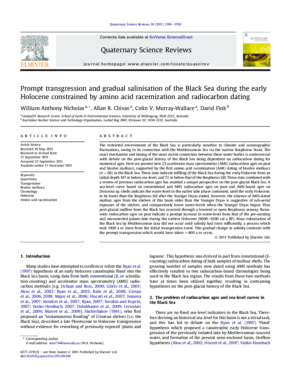 Prompt transgression and gradual salinisation of the Black Sea during the early Holocene constrained by amino acid racemization and radiocarbon dating