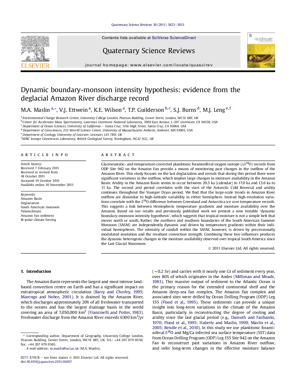 Dynamic boundary-monsoon intensity hypothesis: evidence from the deglacial Amazon River discharge record