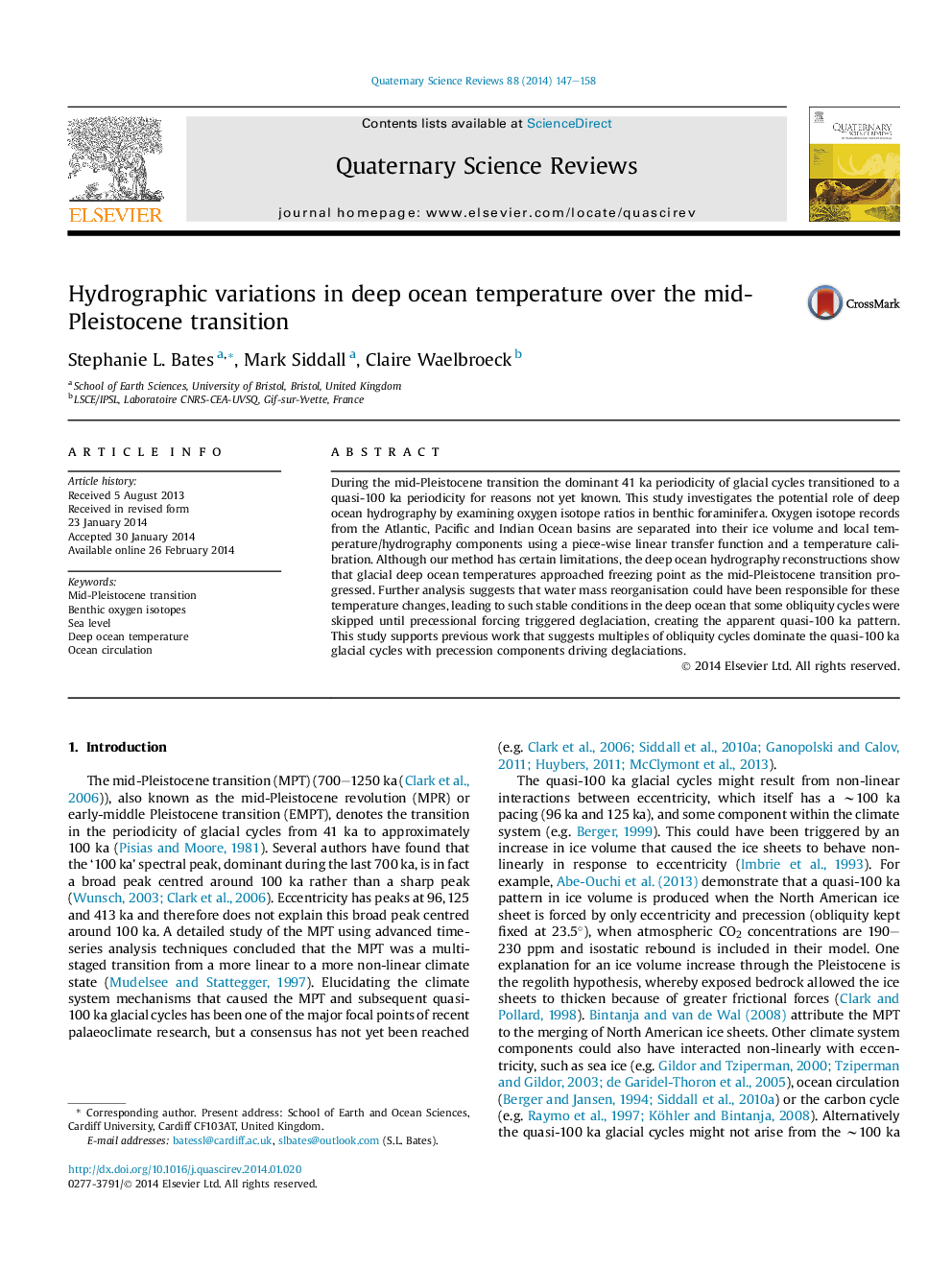 Hydrographic variations in deep ocean temperature over the mid-Pleistocene transition